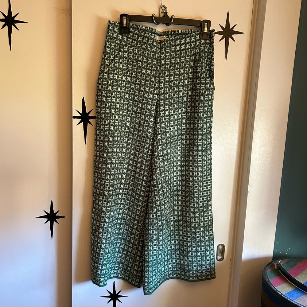 Max Studio Green and White Wide Legged Pants